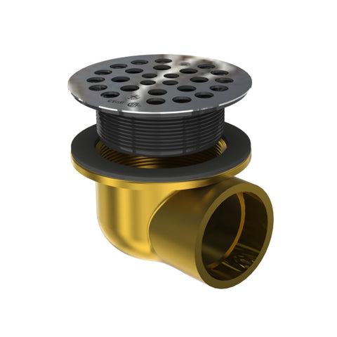 OS&B SD372 - Shower drain side discharge for preformed shower bases, brass, low profile <span>ROUND TOP <strong>2" outlet</strong></span>
