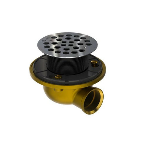 Brass, low profile, round top, side discharge shower drain 1-1/2" outlet