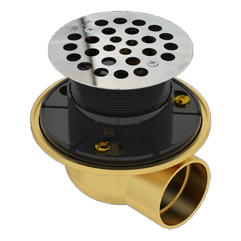 OS&B SD472 - Shower drain for use with tile shower bases, brass, side discharge <span>ROUND TOP <strong>2" outlet</strong></span>