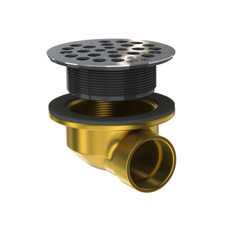 OS&B SD370 - Shower drain side discharge for preformed shower bases, brass, low profile <span>ROUND TOP <strong>1-1/2" outlet</strong></span>