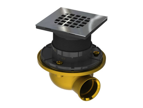 OS&B SD482 - Shower drain for use with tile shower bases, brass, side discharge <span>SQUARE TOP <strong>2" outlet</strong></span>